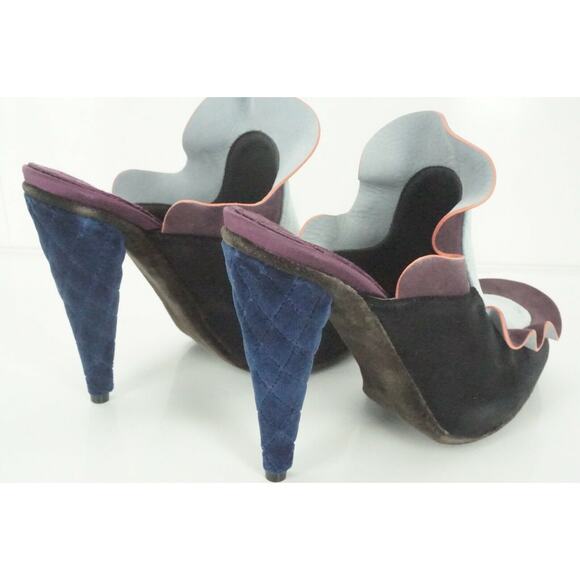 Fendi Velvet Ruffle Wave Slide Mule Pump SZ 38 Multi Purple NIB $650 Color Block - Picture 7 of 9